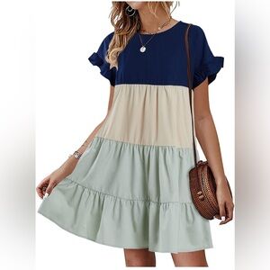 Looks Cute Store Women’s Casual Ruffle Color Block Babydoll Flowy Dress - Sz XL